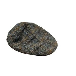 The Highlands Vintage Mens Wool Blend Plaid Flat Cap Hat Size 60 7 1/2 Newsboy